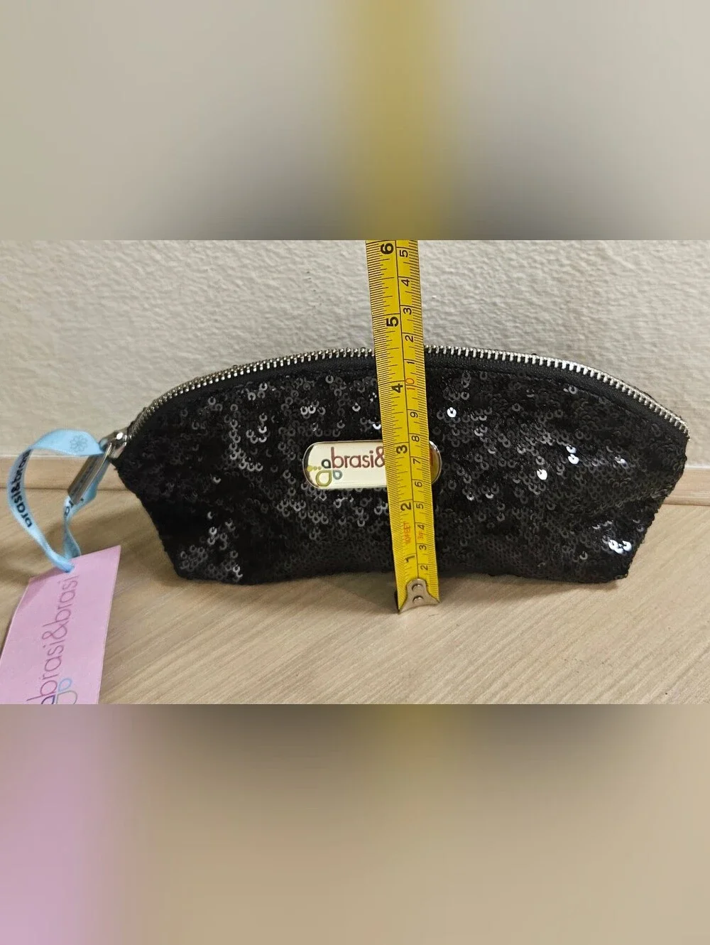 BRASI & BRASI GEMAN SEQUIN BLACK GOLD SPARKLY MAKEUP PEN CASE TRAVEL BAG CLUTCH
